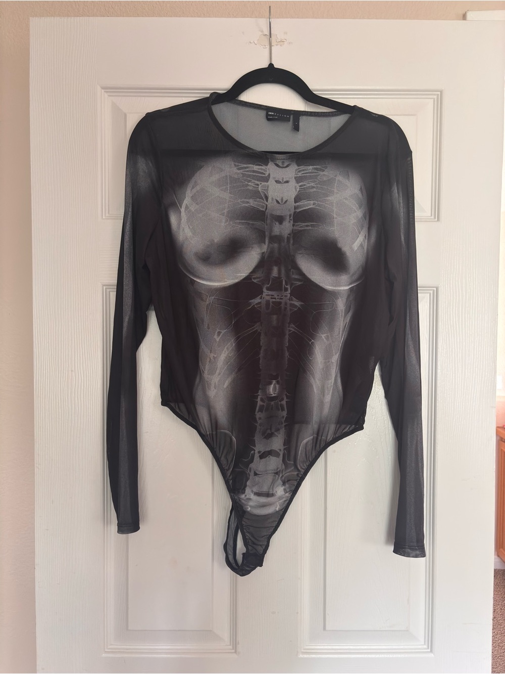 Sheer Black X-Ray Print Long-Sleeve Bodysuit